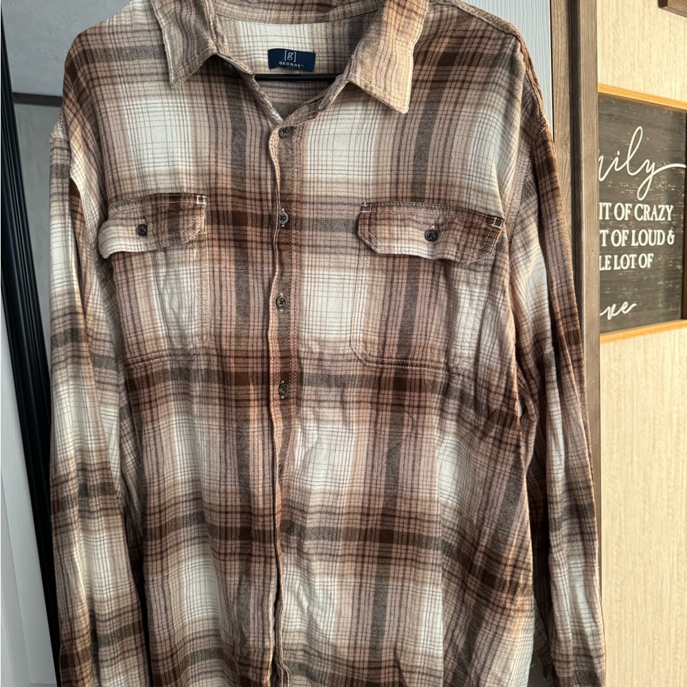 George Tan and Brown Plaid Shirt